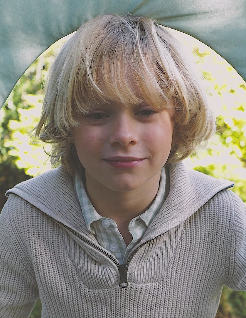 Knitted jumper + cotton shirt and baggy trousers set for boys