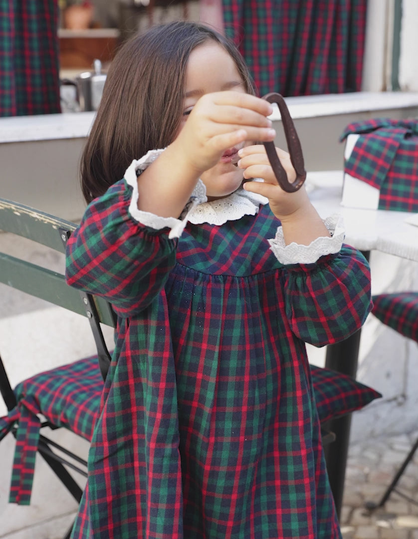 Vestido de algodão xadrez com bordado You&Me para menina, multicolor