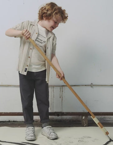 Short Sleeve Shirt in Viscose and Linen for Boys, Beige