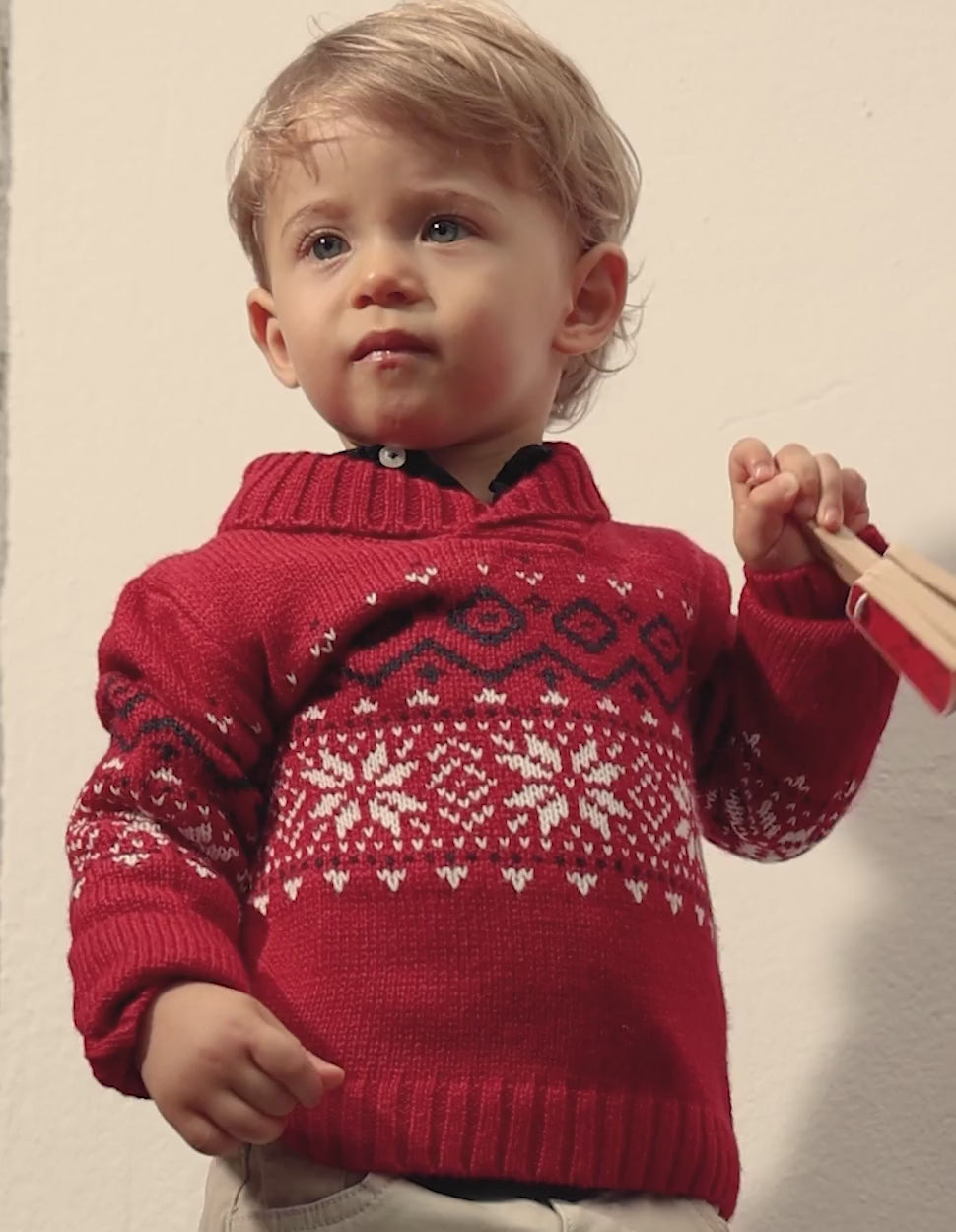 Jumper with Shawl Collar for Baby Boys, Red