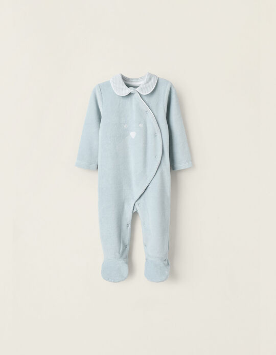 Comprar Online Babygrow de Veludo com Folhos e Bordados para Recém-Nascido, Azul