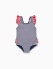 Striped Swimsuit UV 80 Protection for Baby Girls, Dark Blue/White
