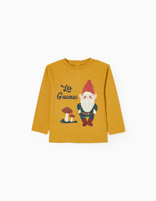 Long Sleeve Cotton T-shirt for Baby Boys 'Gnome', Yellow