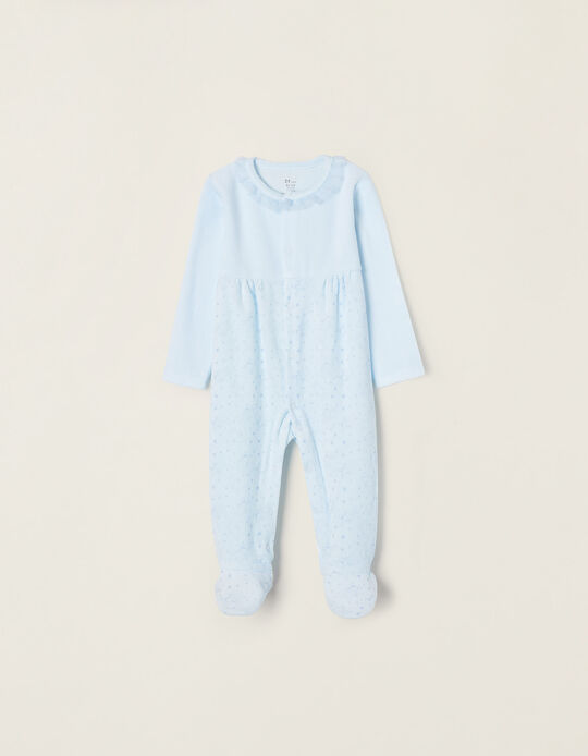 Velour Cotton Sleepsuit for Baby Girls 'Bunny', Light Blue
