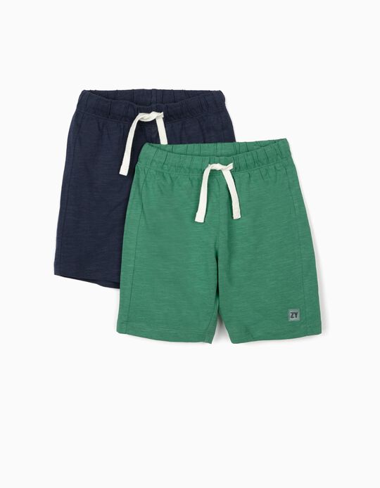 2 Pairs of Shorts for Boys, Green/Dark Blue