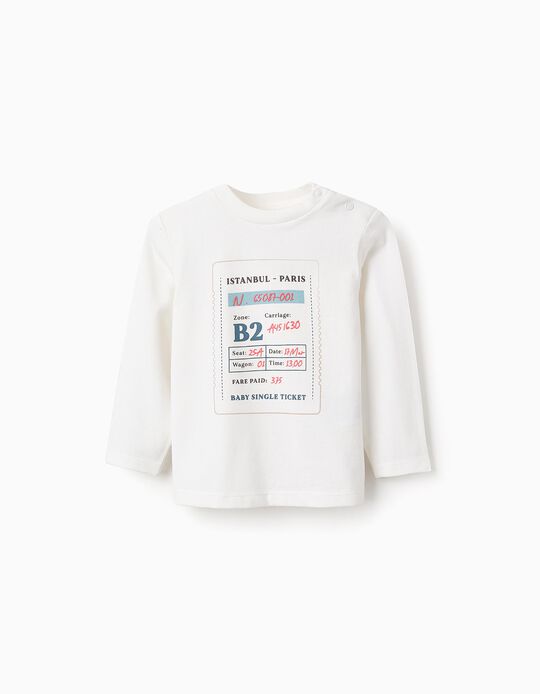 Comprar Online T-shirt de Manga Comprida para Bebé Menino 'Ticket', Branco