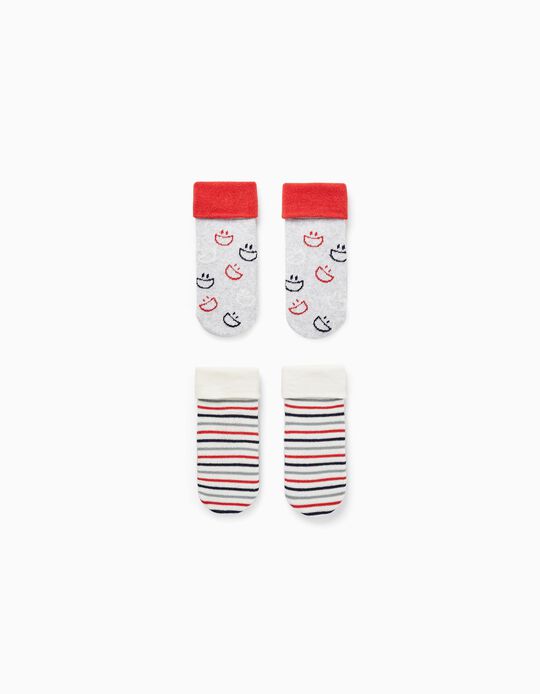 Pack of 2 Pairs of Antislip Socks for Baby Boys  'Smile', Multicolor