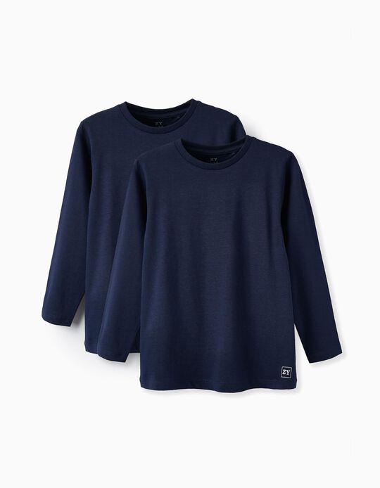Pack of 2 Long Sleeve T-Shirts for Boys, Dark Blue
