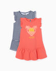 2 Dresses for Baby Girls 'Good Vibes', Coral/Striped