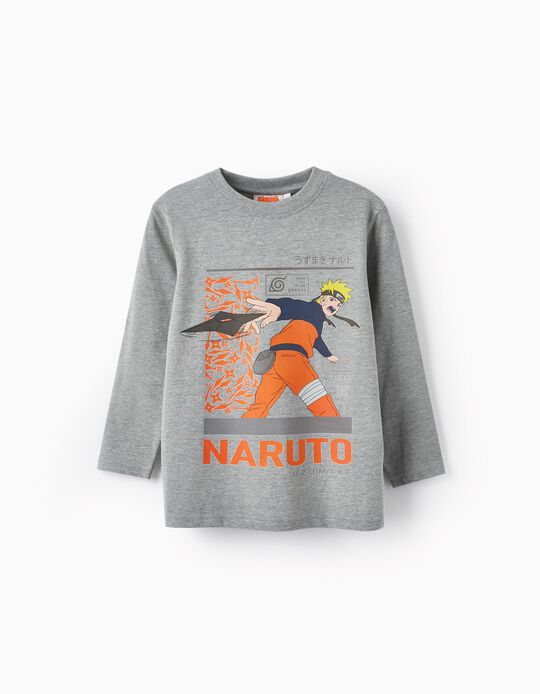 T-Shirt de Manga Comprida em Algodão para Menino 'Naruto', Cinza