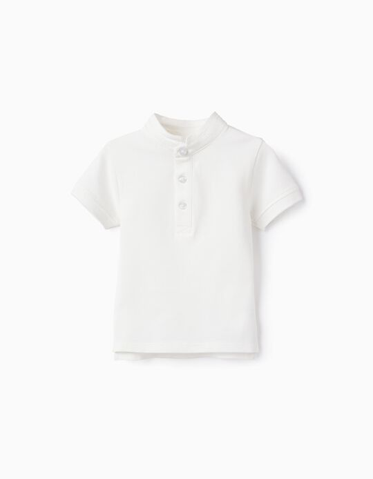 Cotton Polo Shirt with Mao Collar for Baby Boys, White