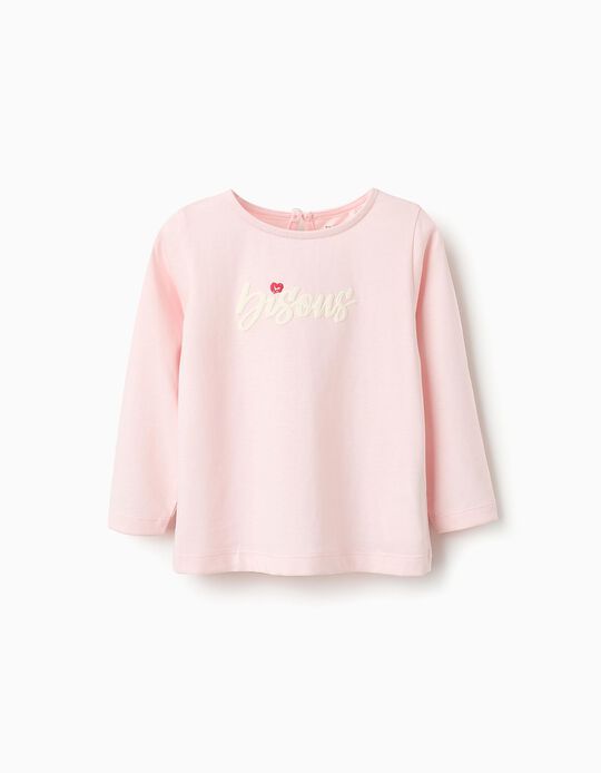 Comprar Online T-shirt de Manga Comprida em Algodão para Bebé Menina 'Paris', Rosa