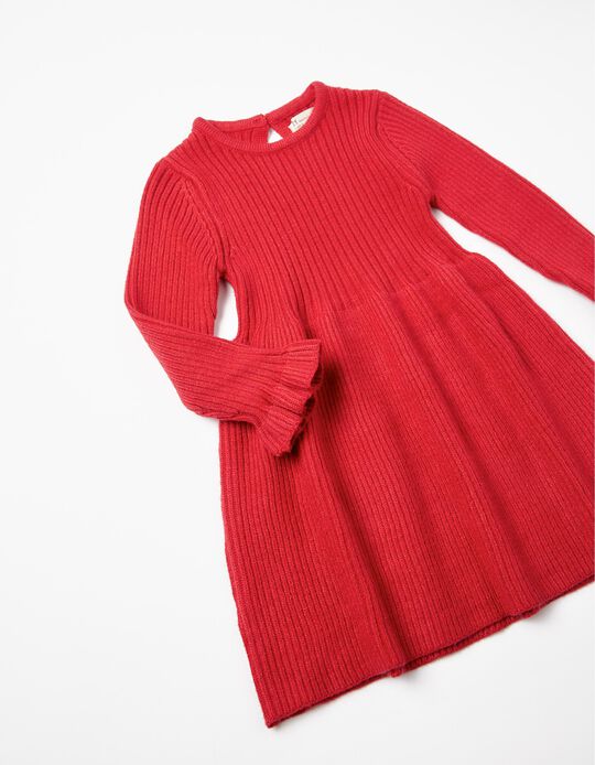 Vestido de Punto de Canalé para Bebé Niña, Rojo