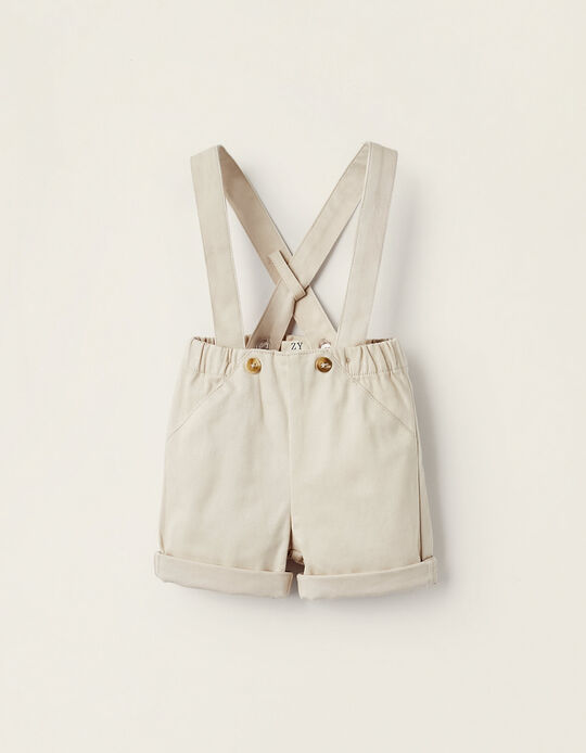 Shorts with Removable Straps for Newborns, Beige