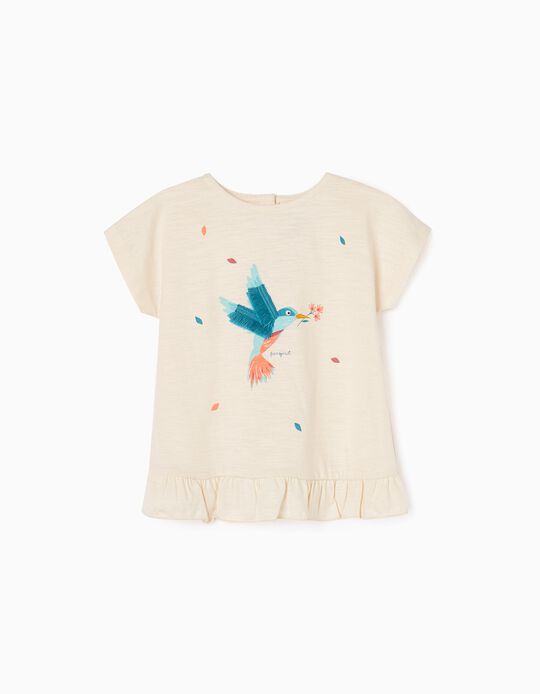 Cotton T-shirt for Baby Girls 'Birds', Beige
