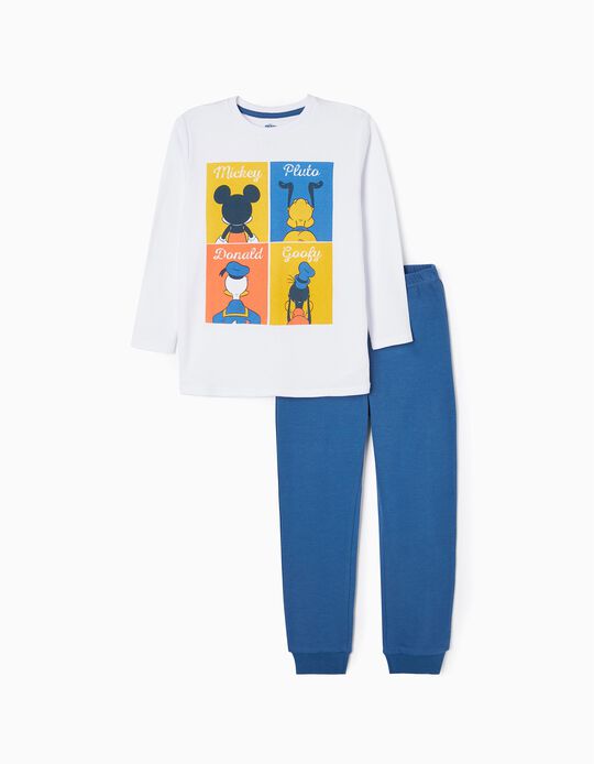 Cotton Pyjamas for Boys 'Mickey & Friends', White/Blue