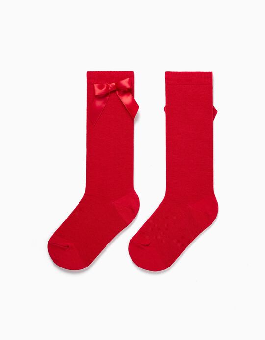 High Socks with Bow for Girls, Red