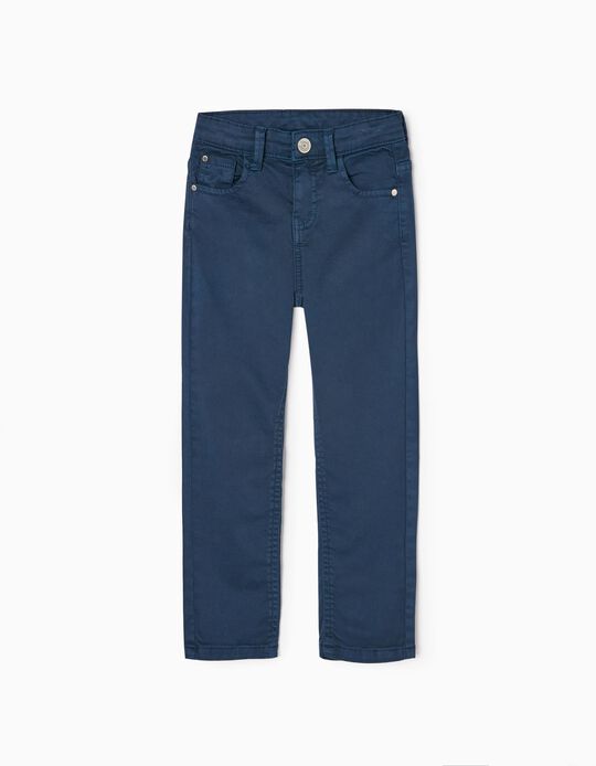 Cotton Twill Trousers for Boys 'Slim Fit', Dark Blue