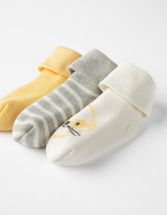 3 Pairs of Socks for Babies 'Cute', Grey/Yellow