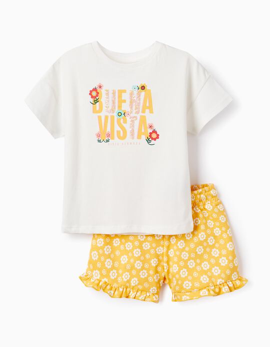 Comprar Online T-shirt + Calções para Menina 'Buena Vista', Branco/Amarelo