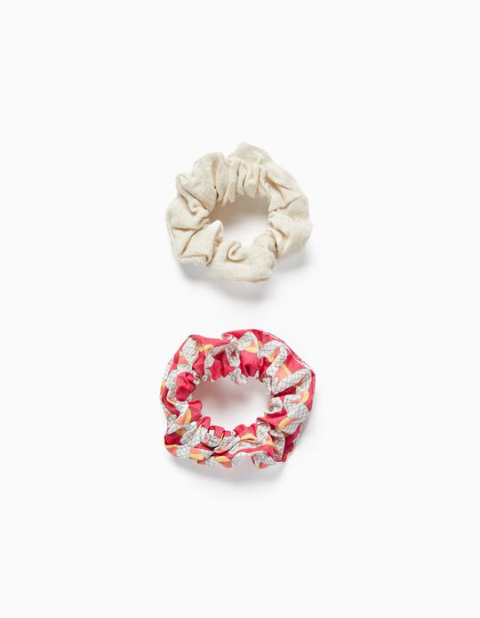 2 Elásticos Scrunchie para Bebé e Menina, Branco/Vermelho