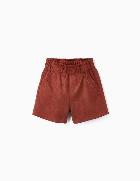 Paperbag Shorts with Studs for Girls, Dark Red