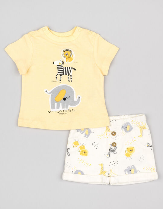 Comprar Online T-shirt + Calções para Recém-Nascido 'Selva', Branco/Amarelo