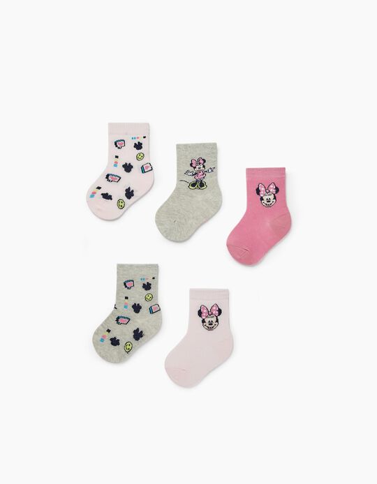 5-Pack Socks for Baby Girls 'Minnie', Pink/Grey
