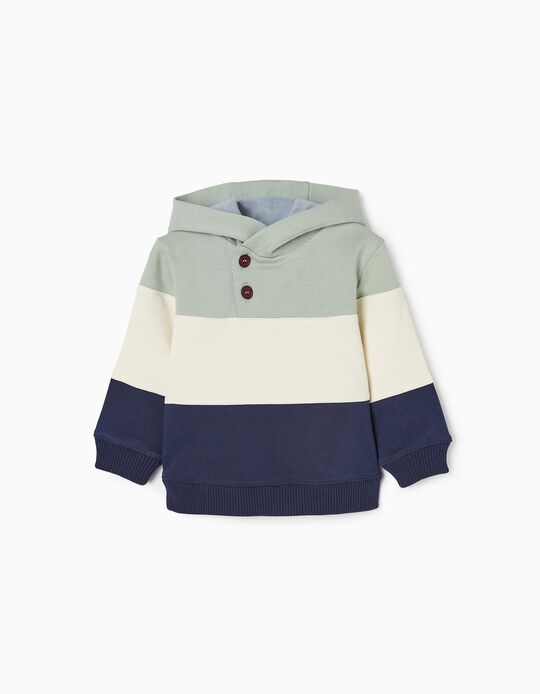 Hooded Colourblock Sweatshirt in Cotton for Baby Boys, Multicoloured