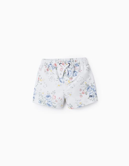 Floral Swim Shorts UPF 80 for Baby Boys 'You&Me', White