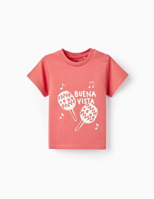 Camiseta de Algodón para Bebé Niño 'Maracas', Rojo Ladrillo
