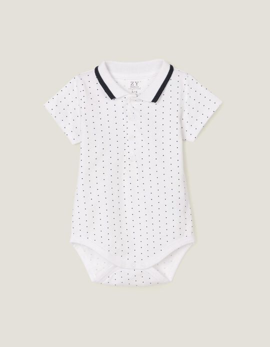 Bodysuit-Polo Shirt for Newborn Baby Boys, White/Dark Blue