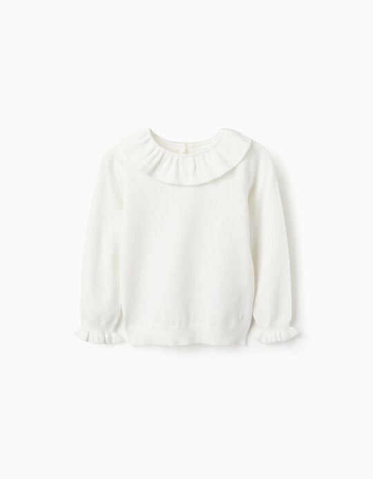 Comprar Online Camisola de Malha com Folhos para Menina, Branco