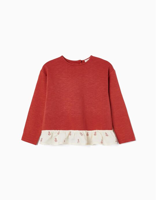 Sweatshirt with Ruffles for Girls, Brick Red
