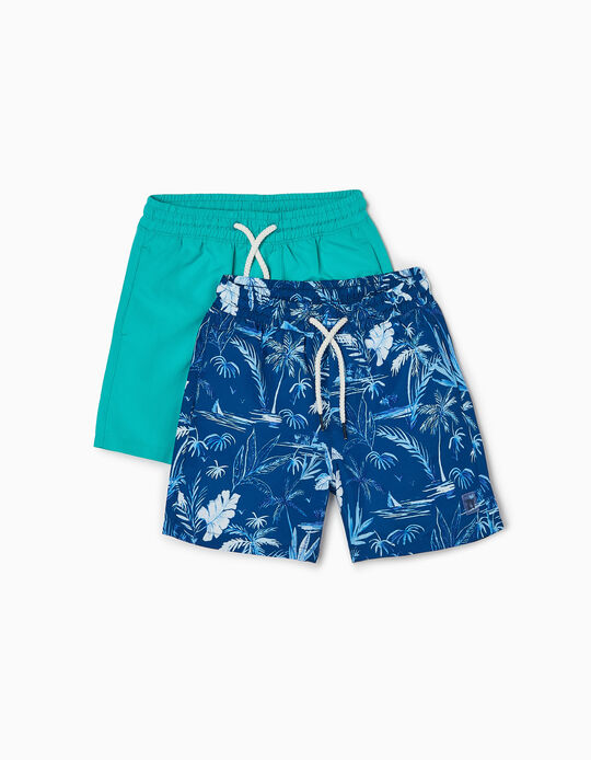 2 Shorts de Bain Bébé Garçon 'Tropical', Aqua Green/Bleu