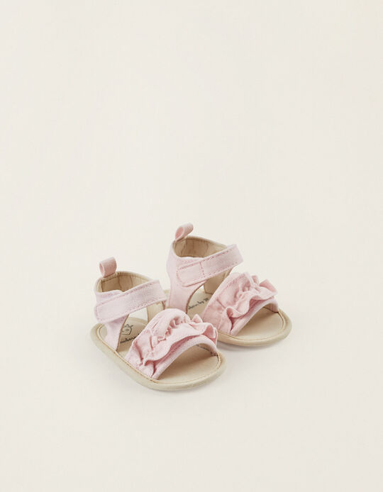 Sandals with Ruffles for Newborn Girls, Pink