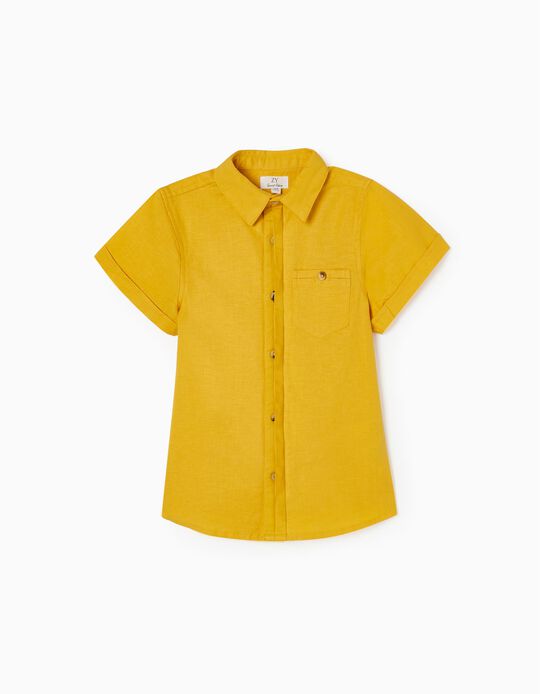 Camisa em Algodão e Linho para Menino, Amarelo