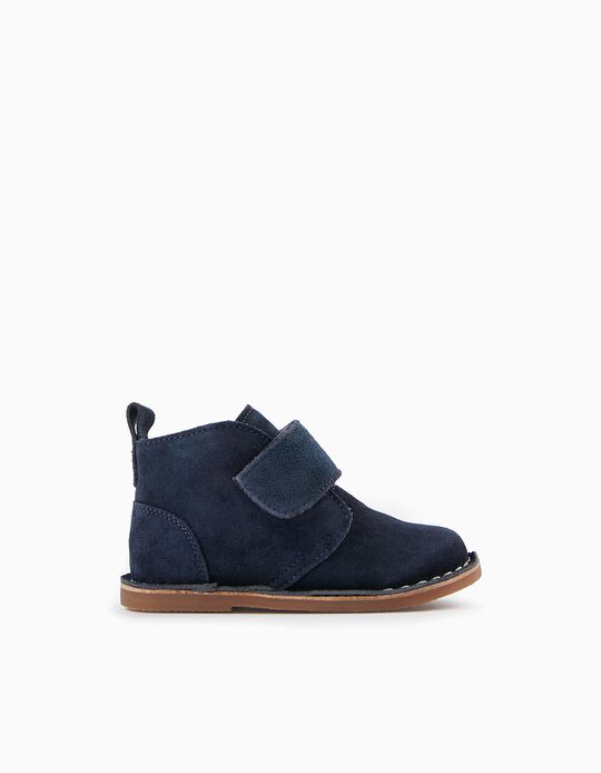 Suede Boots with Touch-Fastener Strap for Baby Boys, Dark Blue