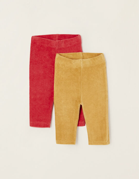 Pack 2 Pantalones de Pana de Algodón para Recién Nacida, Rojo/Amarillo