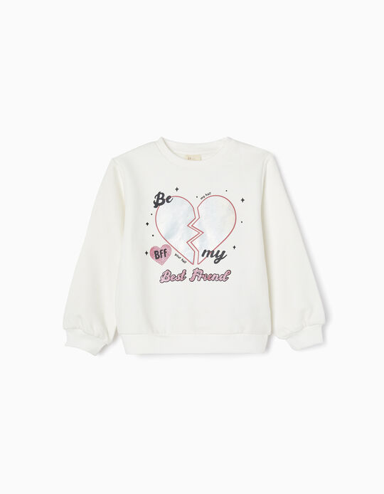 Brushed Sweatshirt for Girls 'BFF', White
