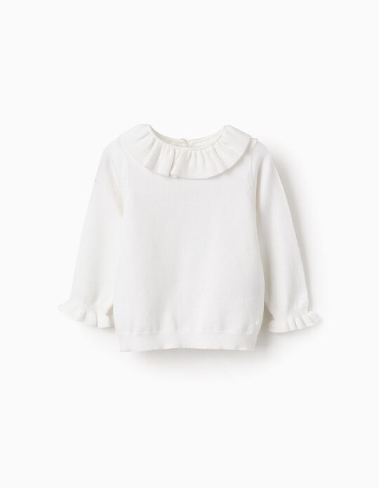 Comprar Online Camisola de Malha com Folhos pata Bebé Menina, Branco