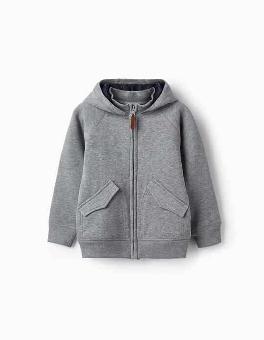 Hooded Jacket with Padded Lining for Boys, Light Grey