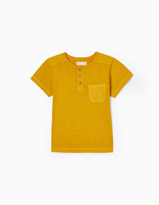 Cotton T-shirt with Pocket for Boys 'Jaipur', Mustard Yellow