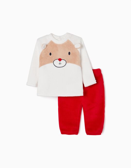 Pijama de Peluche para Bebé Menino, Branco/Vermelho