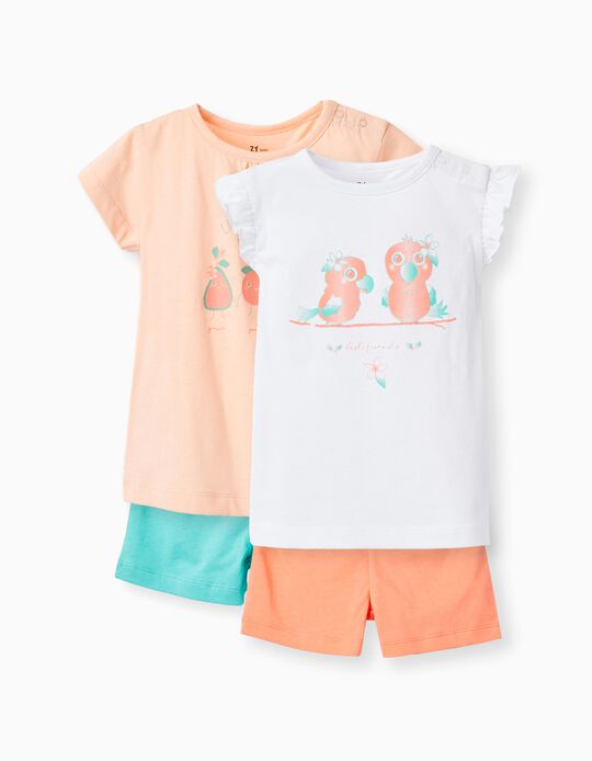 Pack 2 Pijamas para Bebé Niña 'Tropical - Friends', Multicolor