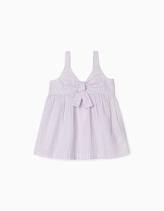 Strappy Vichy Top for Girls, White/Lilac