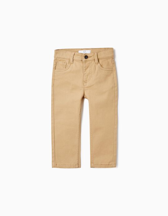 Cotton Twill Trousers for Baby Boys, Beige