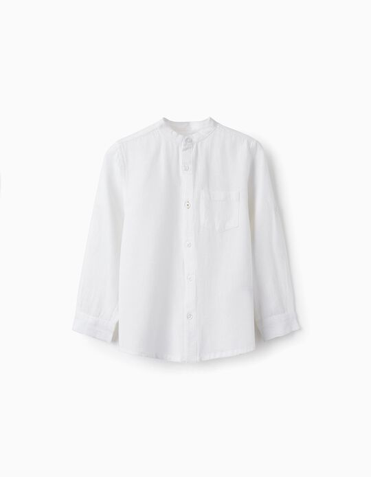 Camisa de Manga Comprida de Linho para Menino, Branco