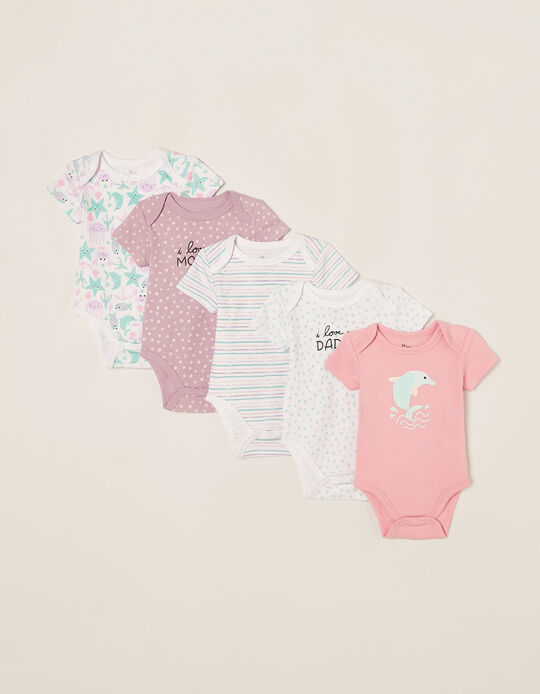 5 Bodysuits for Baby Girls 'Mommy&Daddy', Multicoloured