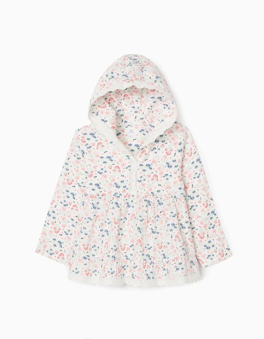 Floral Hooded Tunic for Girls, White